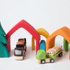 Grimm's House with Ostheimer Spruce & Plan Toys Trucks | Conscious Craft